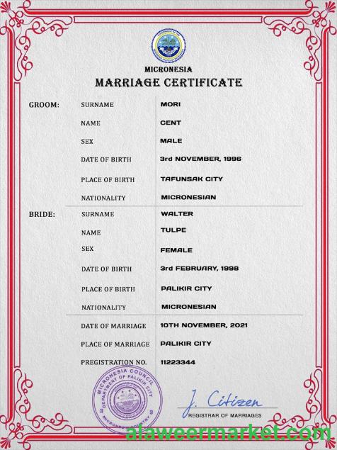 Micronesia marriage certificate PSD template